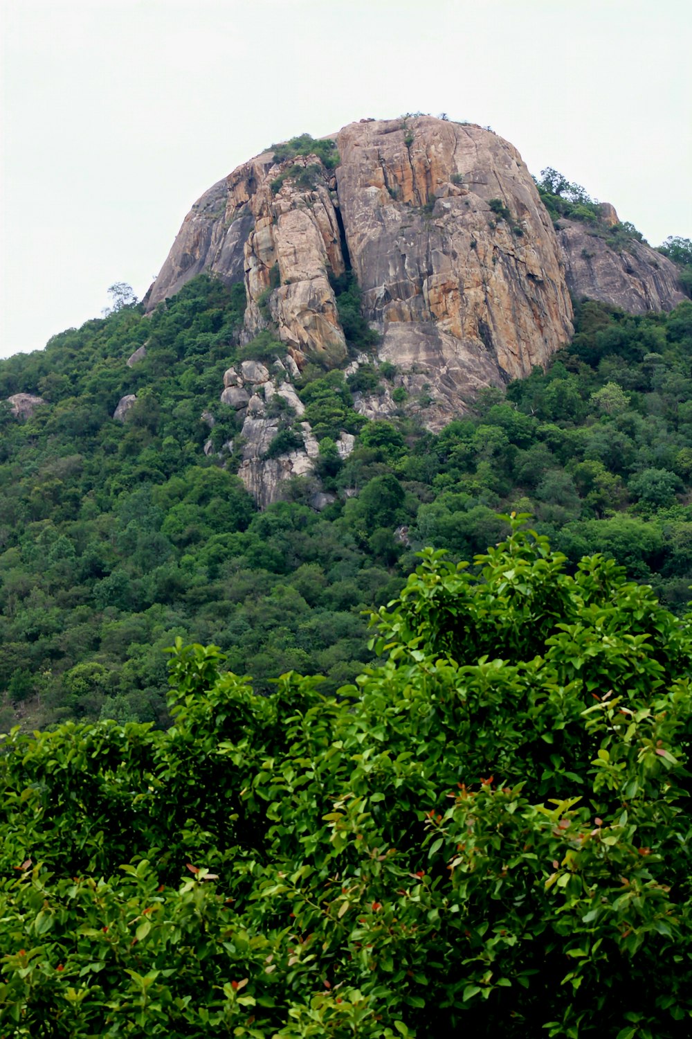 a mountain with a large rock in the middle of it