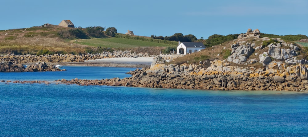 a small island with a church on top of it