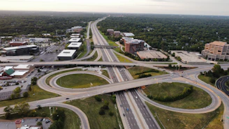 Aerial view of logistics center surrounded by highways