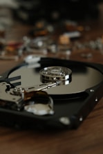 a close up of a hard drive on a table