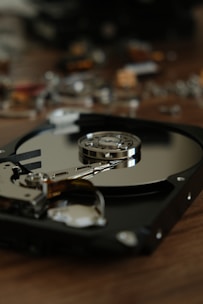 a close up of a hard drive on a table