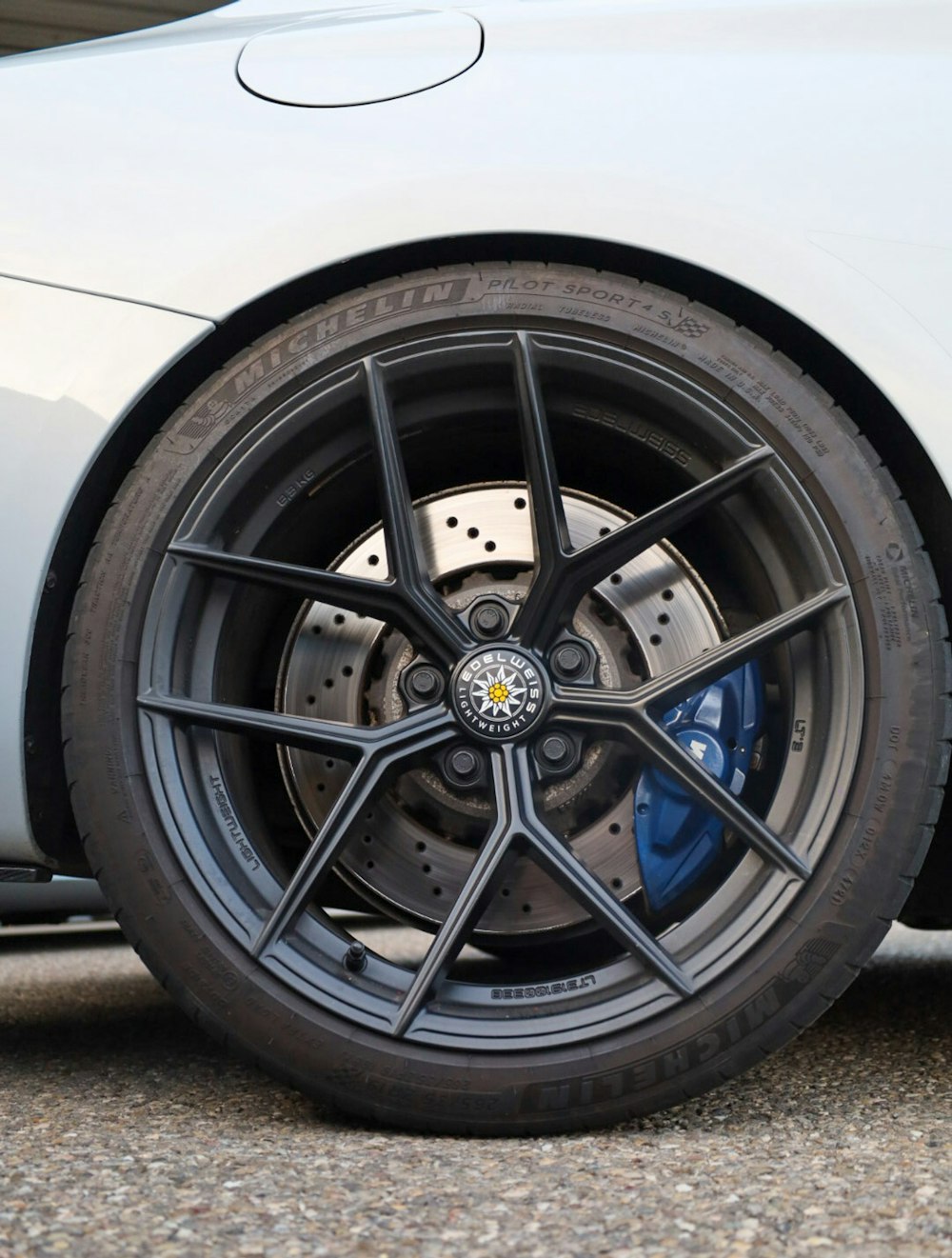 a close up of a tire on a car