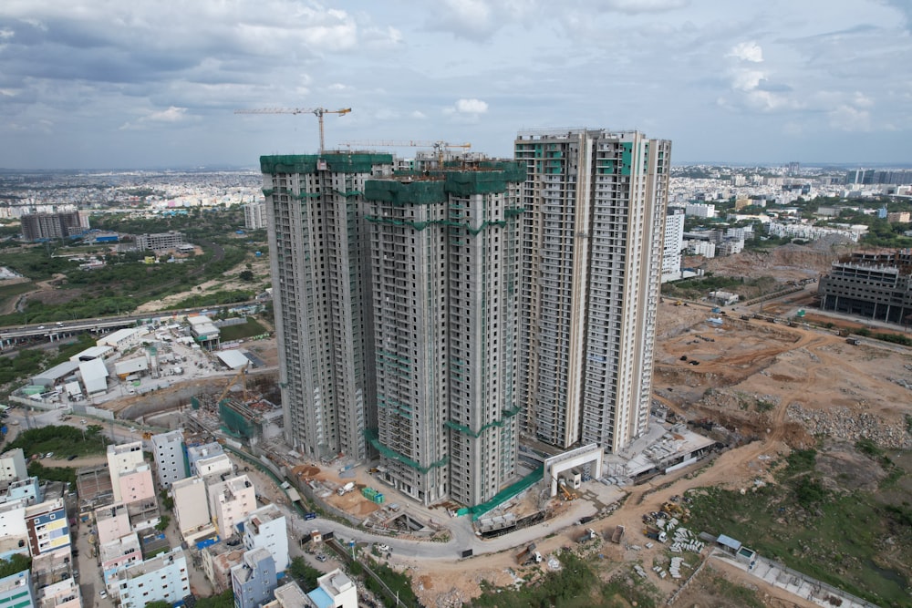 an aerial view of a large building under construction