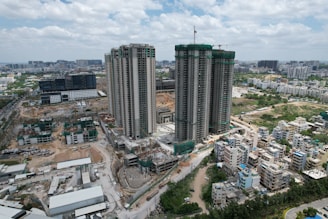 an aerial view of a construction site in a city
