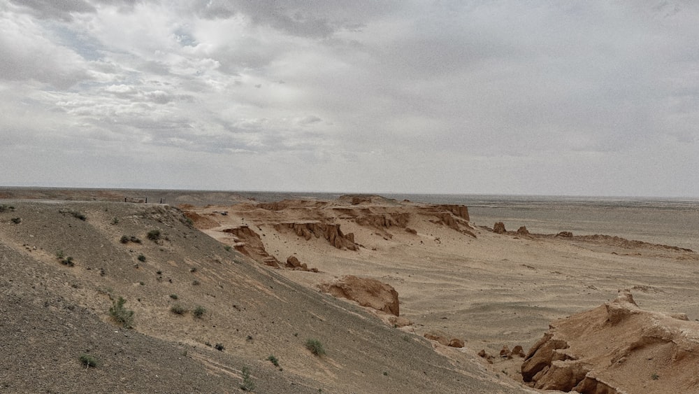 a view of a desert with a few hills