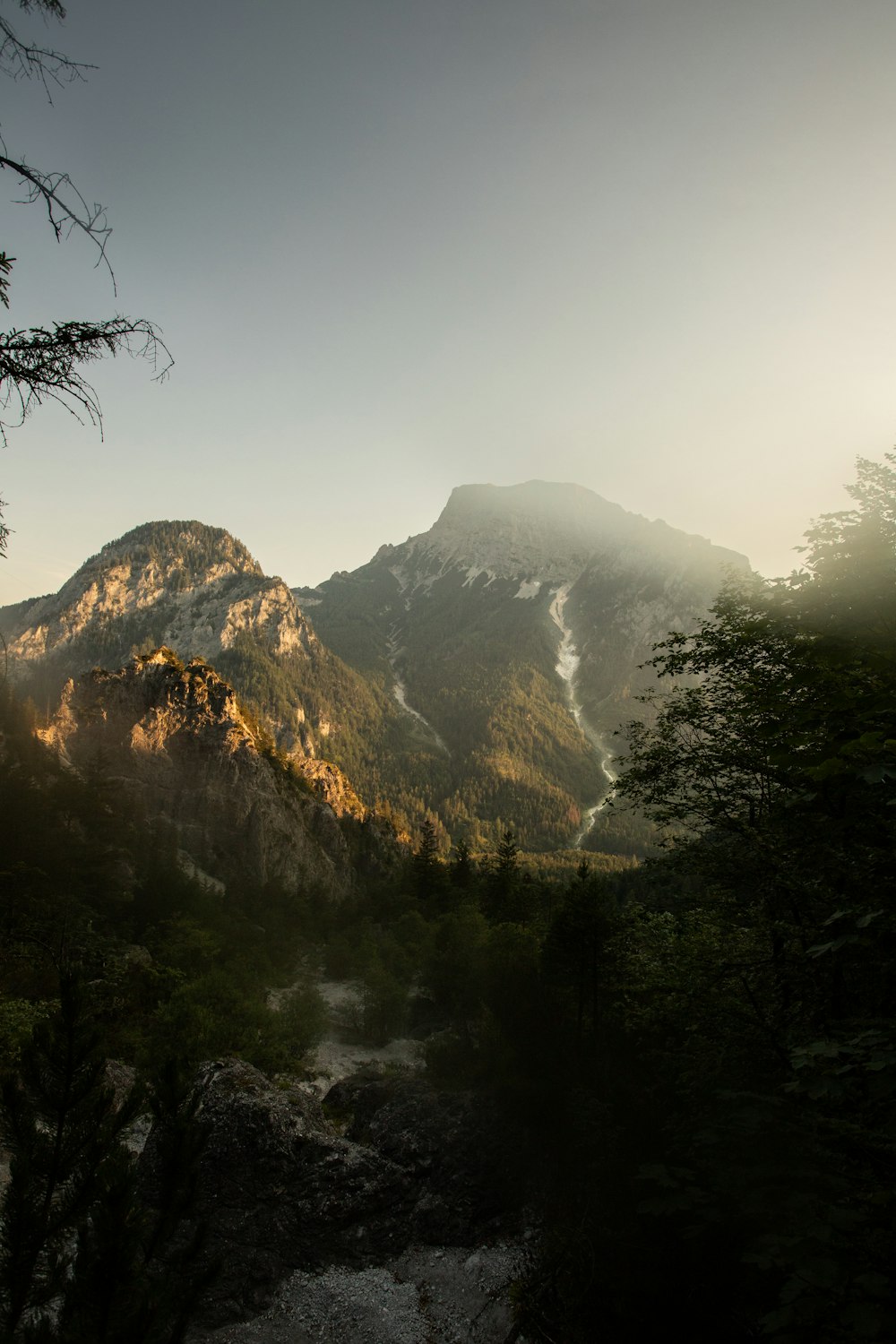 a mountain with a river running through it