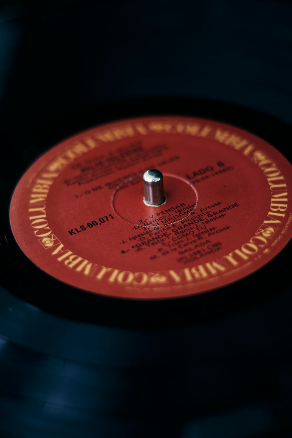 a record with a red label on it