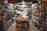 A small, crowded shop filled with a variety of packaged food items. Shelves are stacked with nuts, snacks, and other edible goods in jars and plastic bags. The shop has a narrow aisle leading to the back where more products are visible, including colorful bags and boxes.