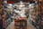 A small, crowded shop filled with a variety of packaged food items. Shelves are stacked with nuts, snacks, and other edible goods in jars and plastic bags. The shop has a narrow aisle leading to the back where more products are visible, including colorful bags and boxes.