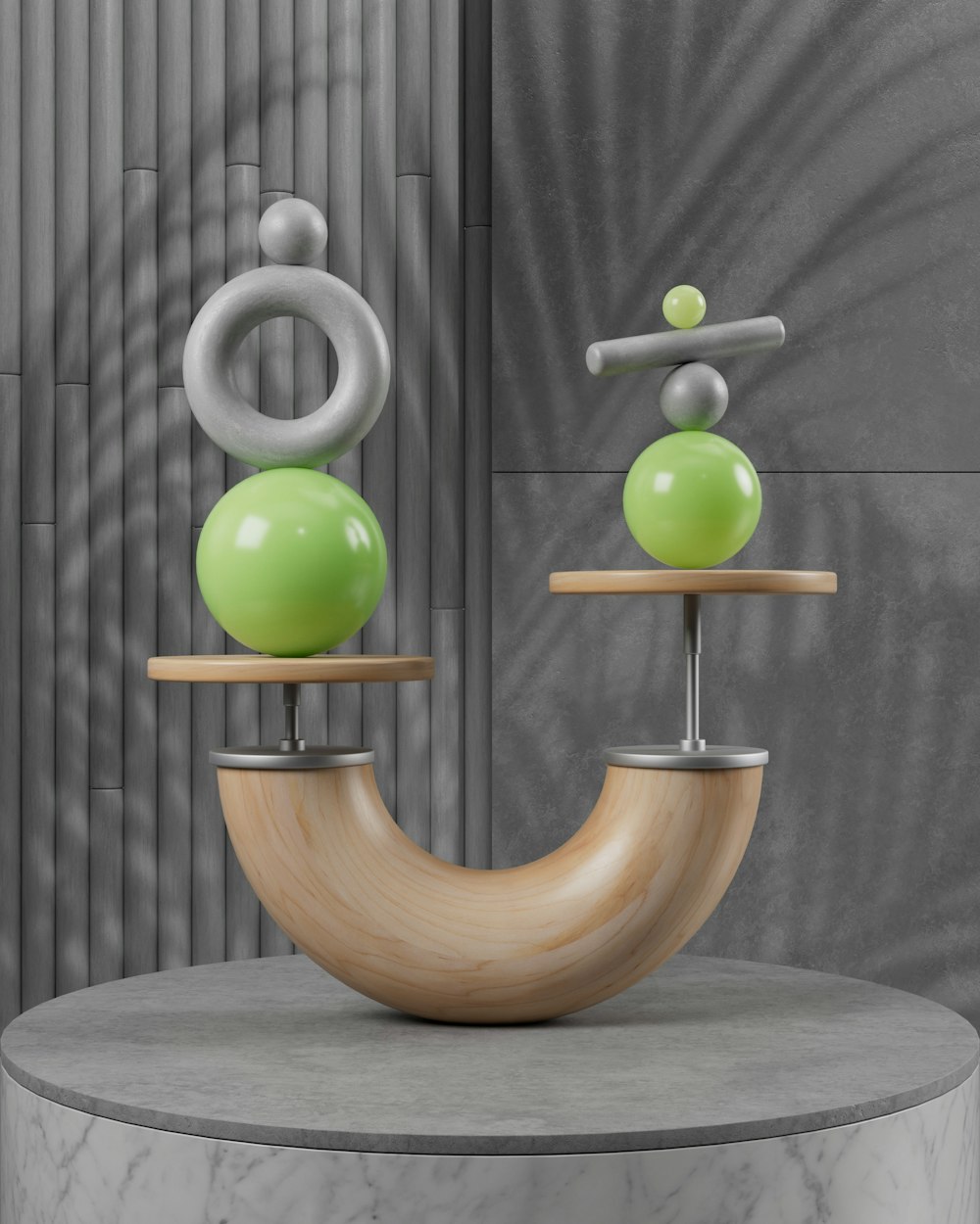 a couple of sculptures sitting on top of a table