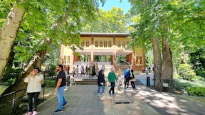 Outdoor photo of members enjoying a sunny walk in a local park with lush greenery