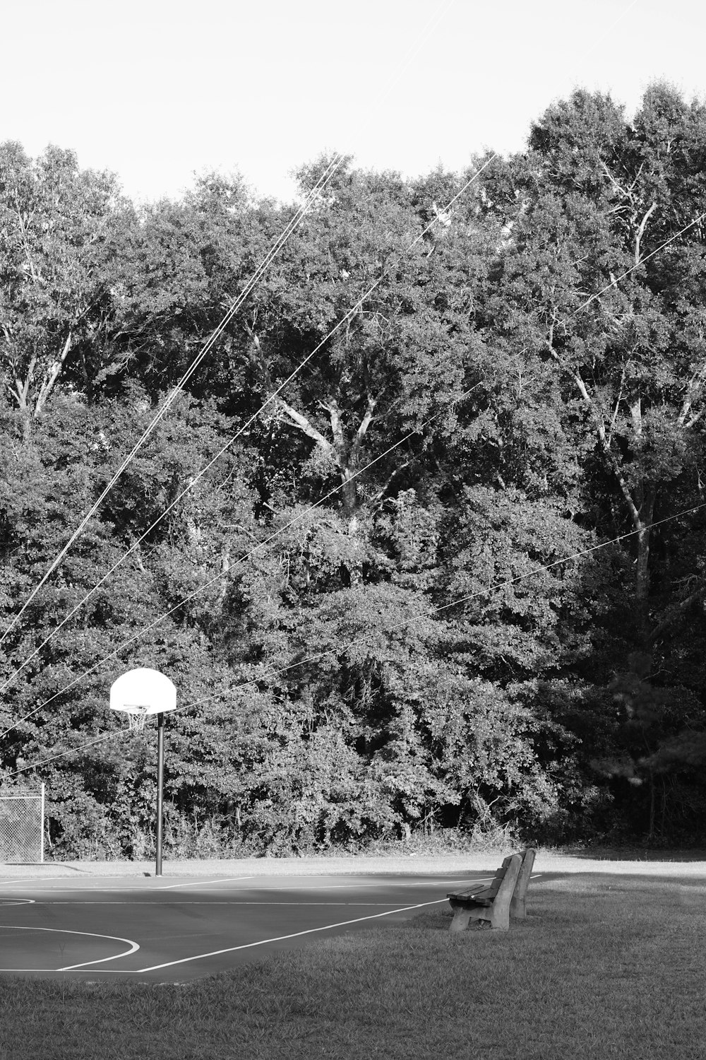 a black and white photo of a basketball court
