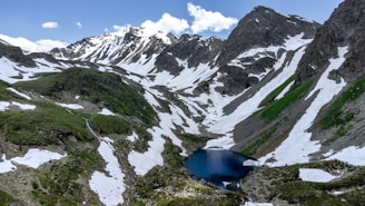 A serene Swiss mountain landscape with snow-capped peaks and lush green valleys under a clear blue sky.
