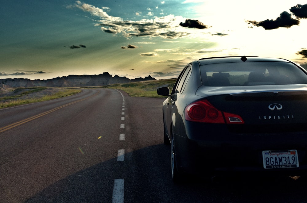 a car is parked on the side of the road