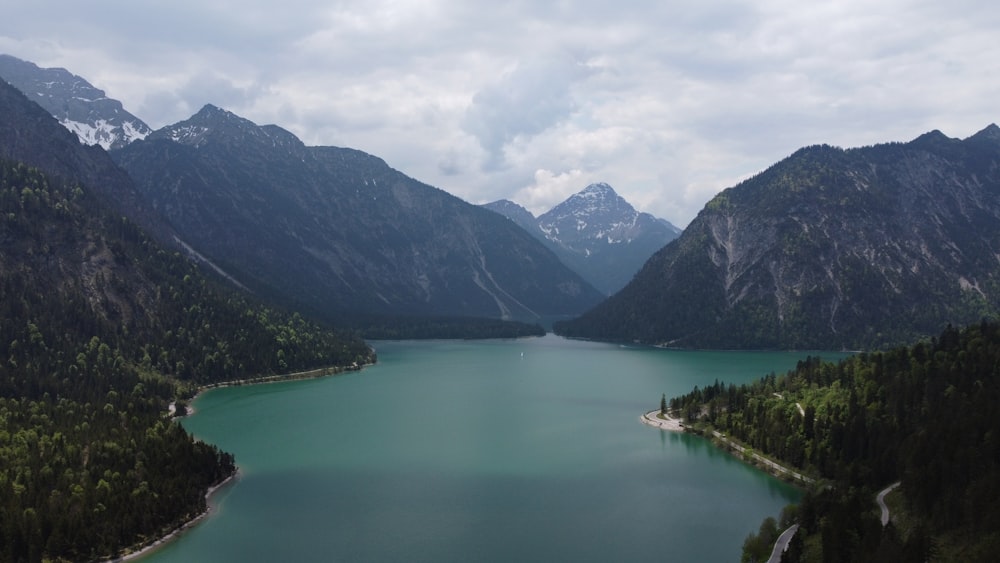 a large body of water surrounded by mountains