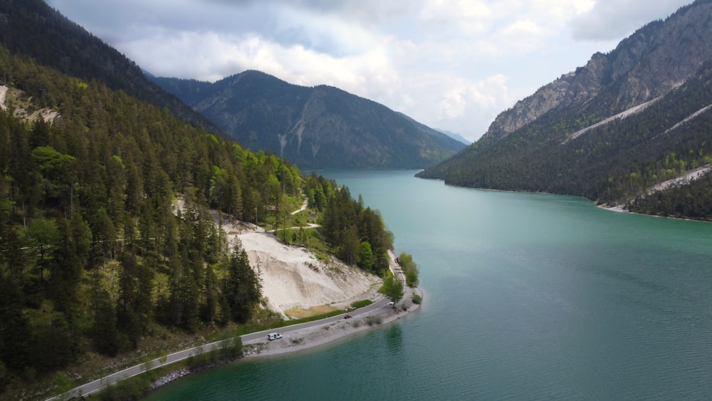 a large body of water surrounded by mountains