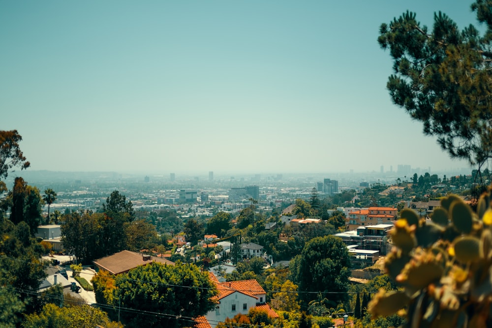 Blick auf eine Stadt von der Spitze eines Hügels