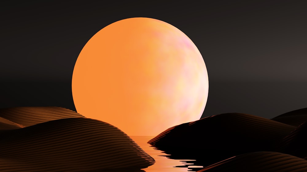 a computer generated image of an orange moon