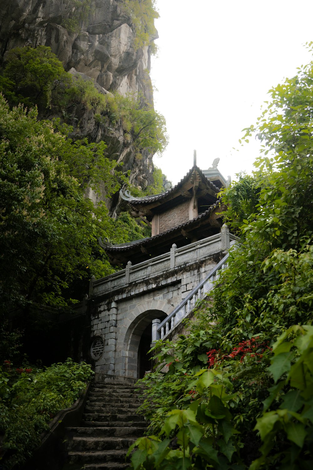 a stone staircase leading up to a building