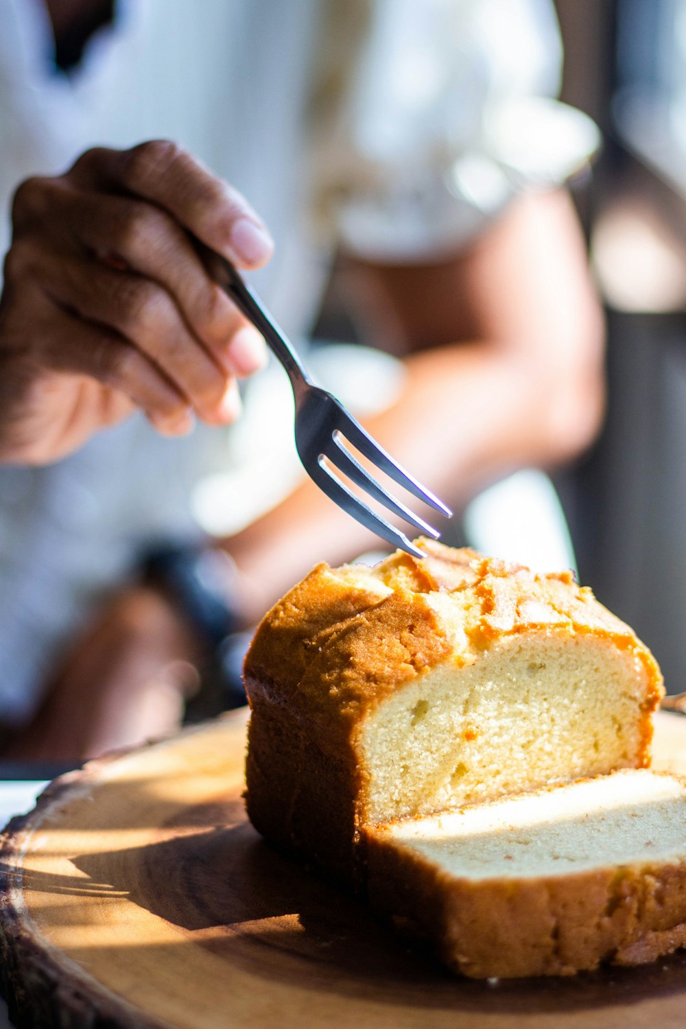 a piece of bread with a fork stuck in it