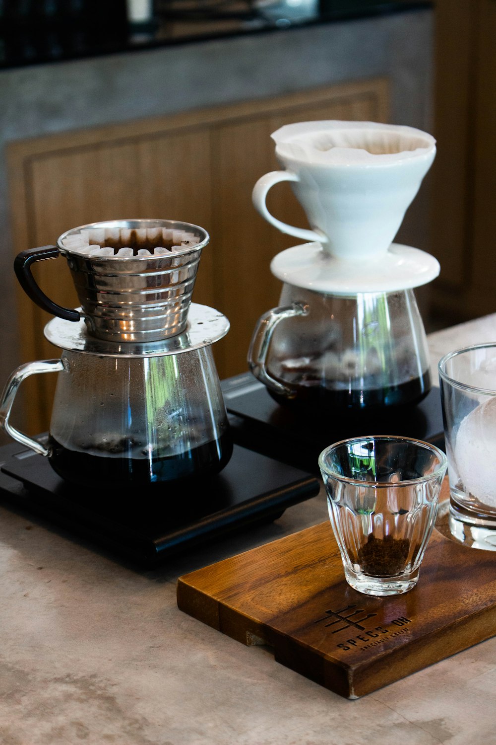 three different types of coffee are on a table