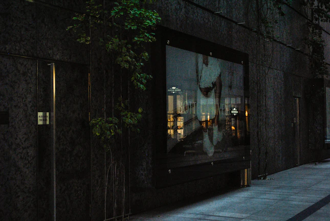 A tense scene showing the protagonist lurking in the dark alley behind the butcher shop.