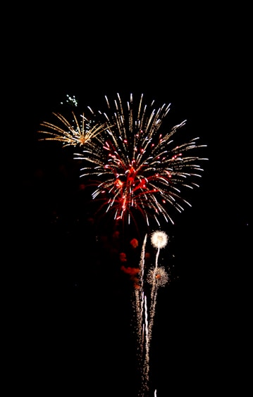 a firework is lit up in the night sky
