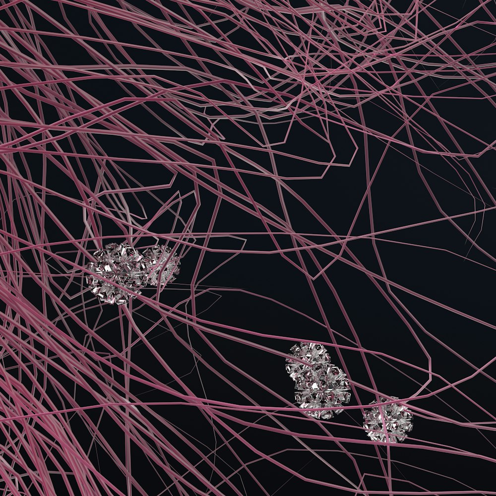 a black background with pink lines and snowflakes