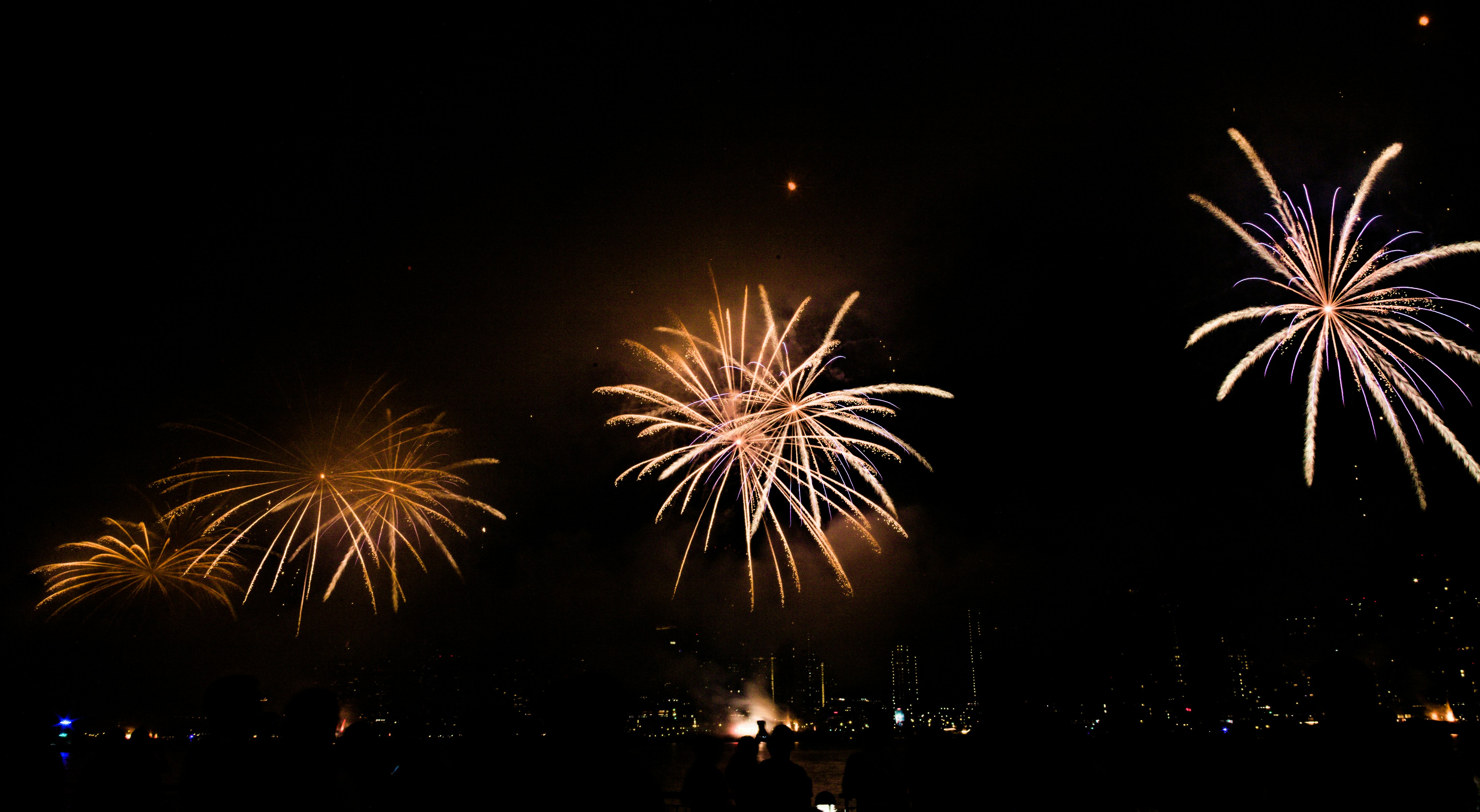 a group of fireworks are lit up in the night sky
