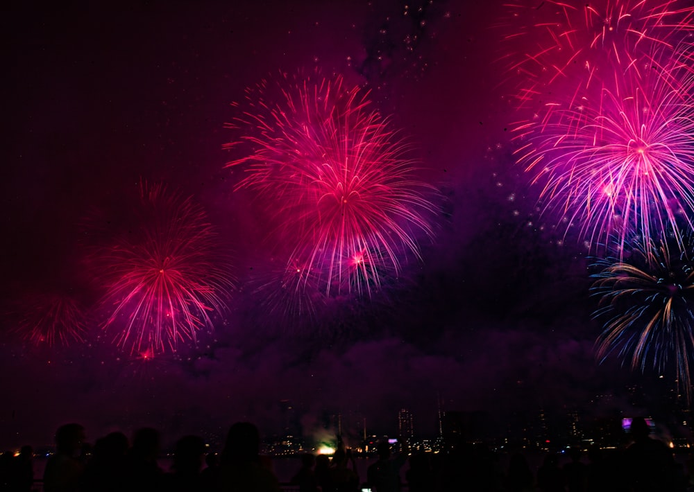 a group of people watching fireworks in the sky