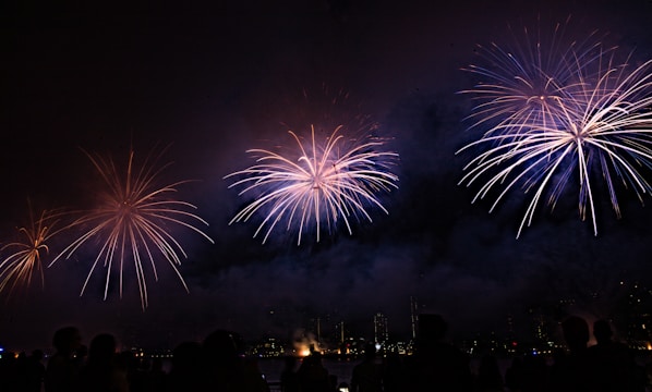 A lively South Dakota town gathering with families enjoying a fireworks display under a starry sky.