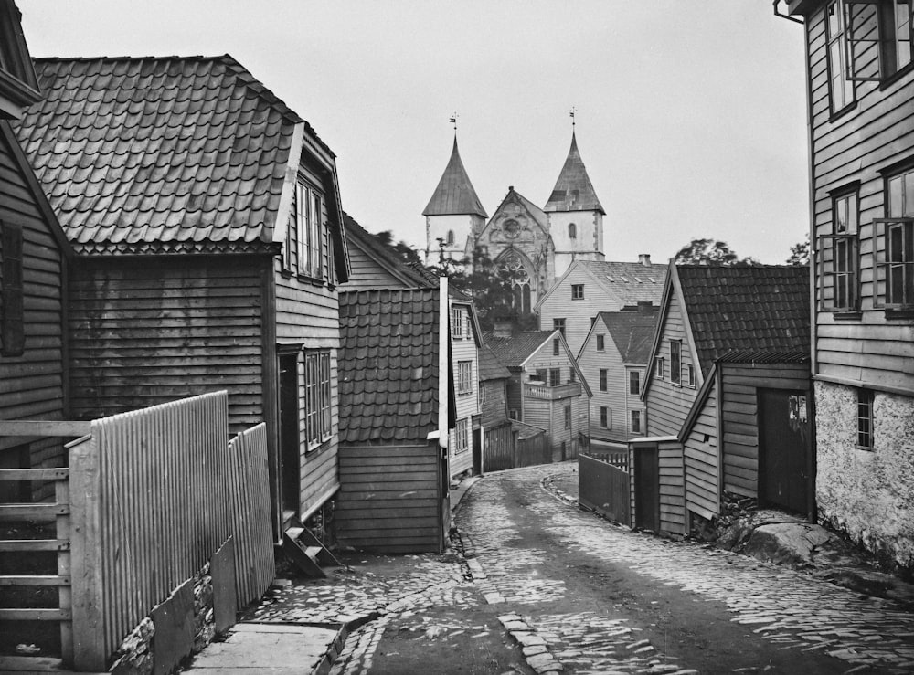 a black and white photo of an old town
