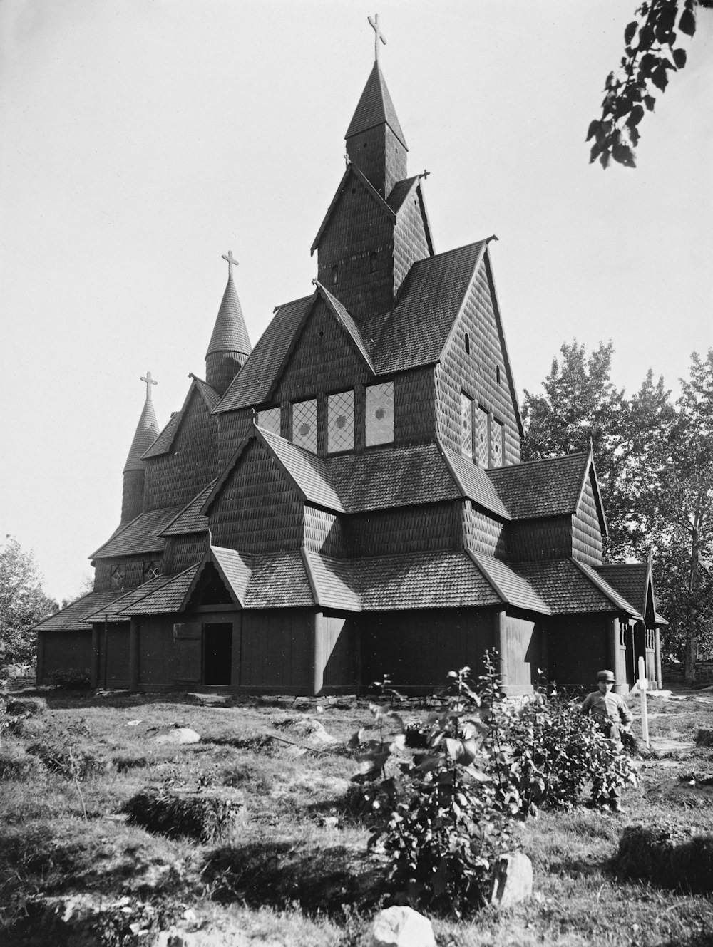 an old black and white photo of a church