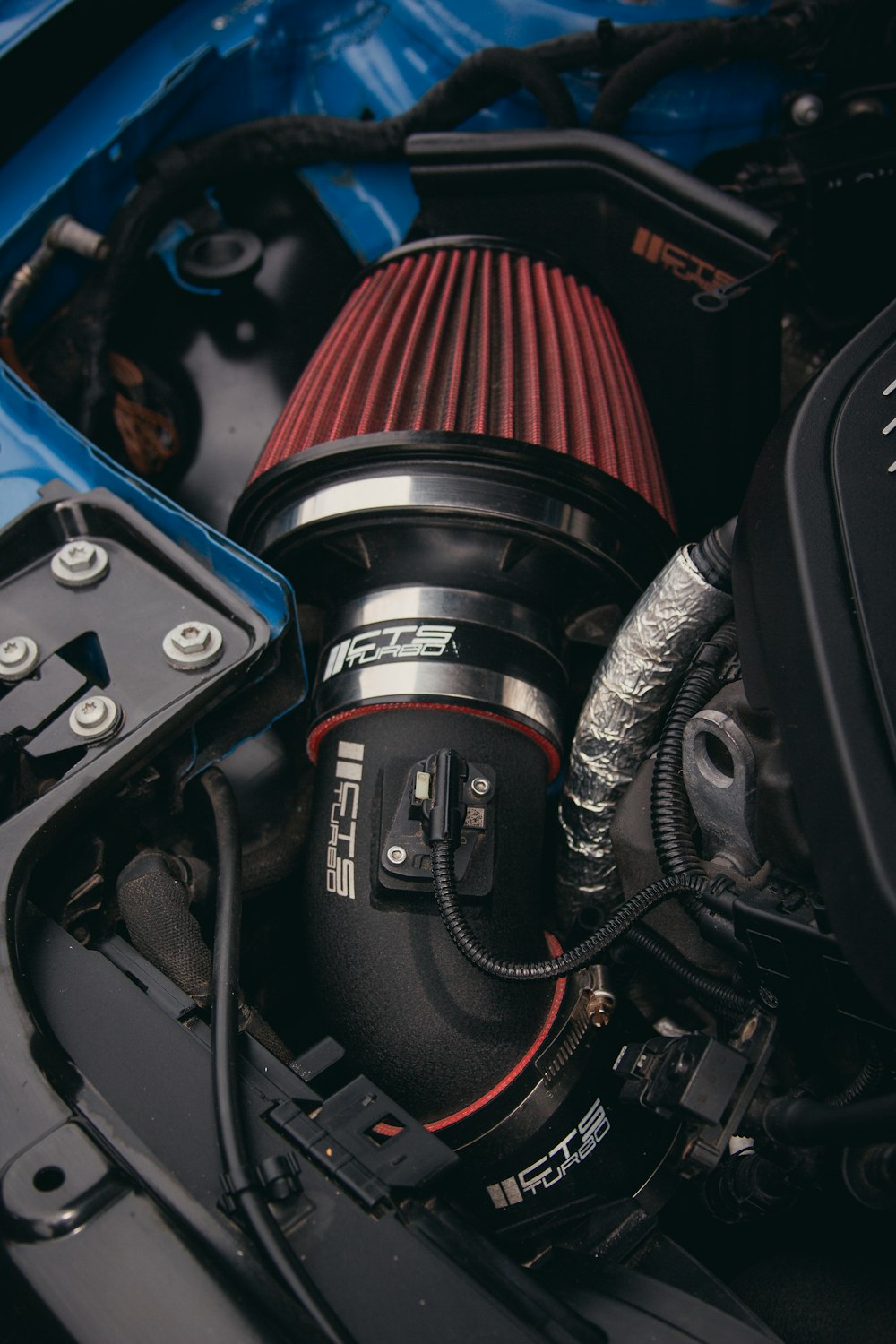 a close up of the engine of a car