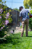 a man using a lawn mower to cut grass