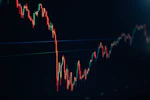 Candlestick chart on dark screen