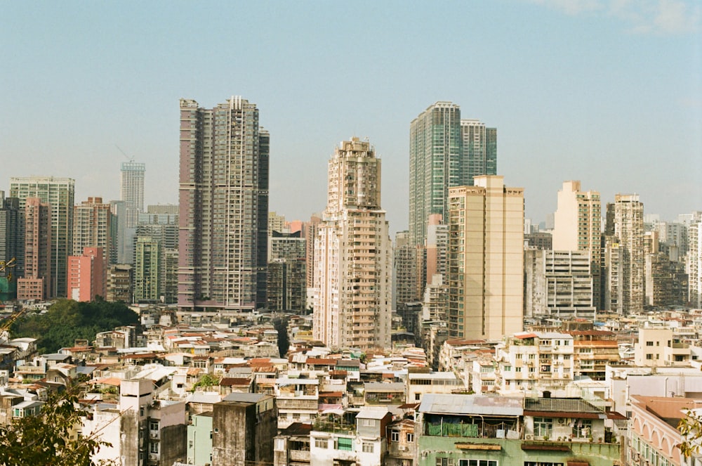 a view of a city with tall buildings