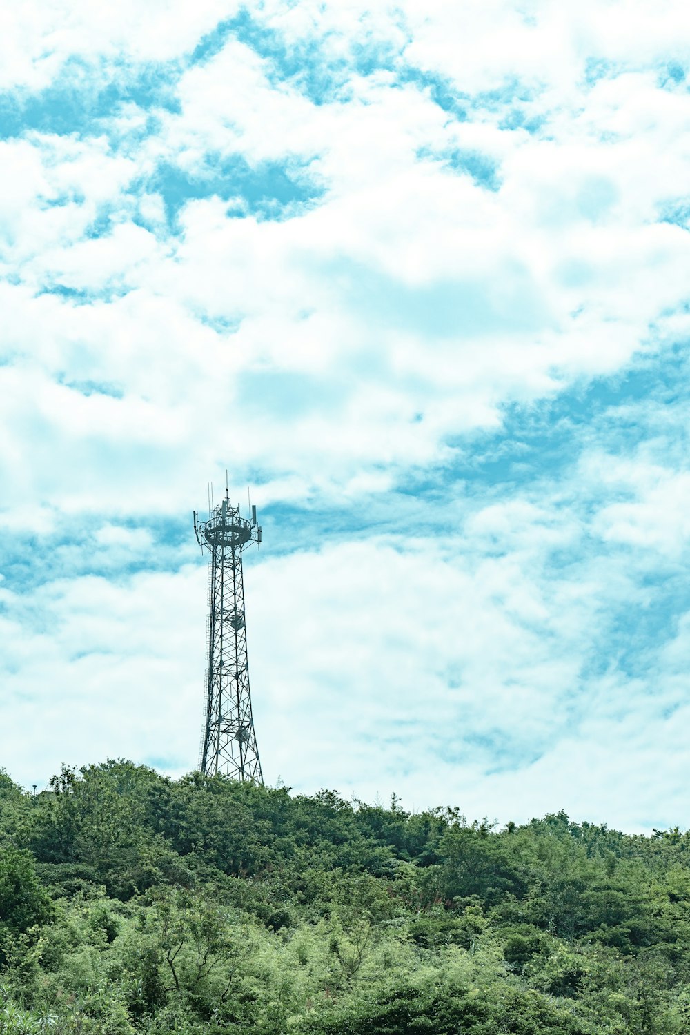 a tower on top of a hill surrounded by trees