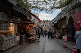 A bustling market street filled with spices and crafts.