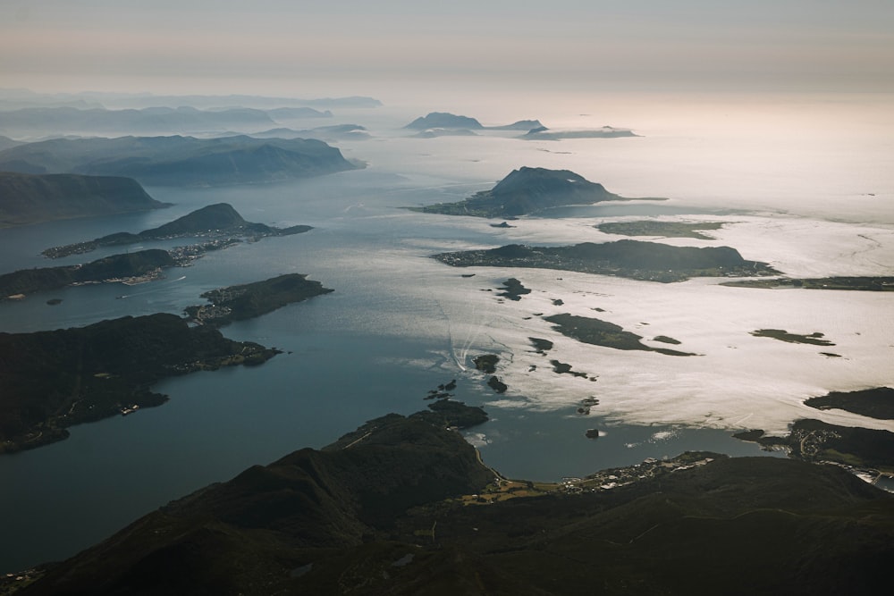 an aerial view of a large body of water