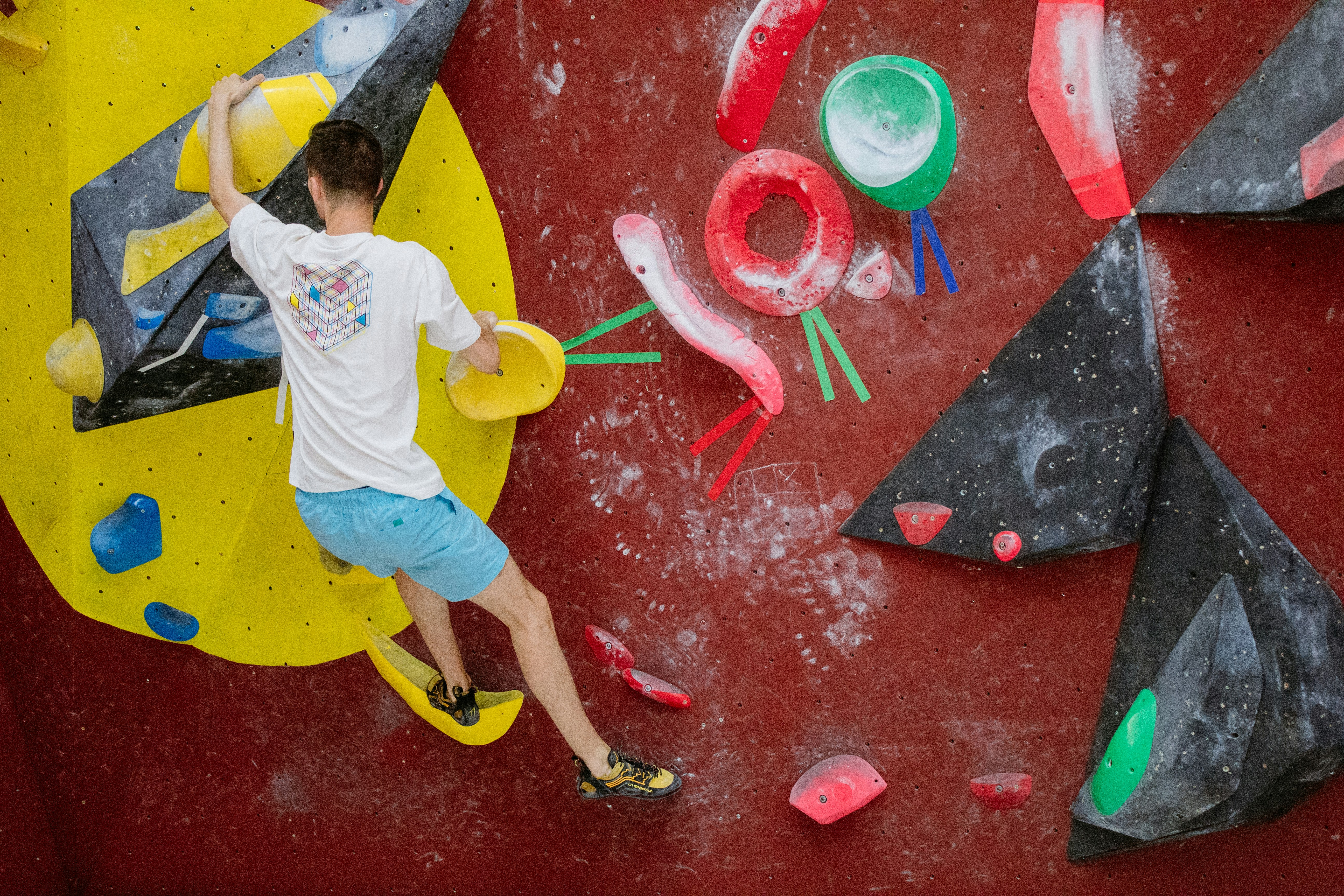 Athlete on climbing wall