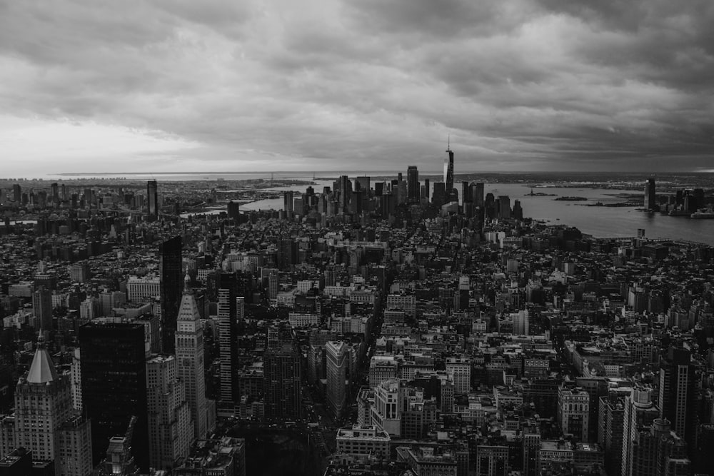 a black and white photo of a large city