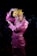 A person in a vibrant costume poses dramatically against a dark background. The costume is bright pink satin with gold accents, complemented by yellow, styled hair resembling curls. The figure strikes a dynamic pose with arms positioned expressively, creating a sense of theatrical flair.