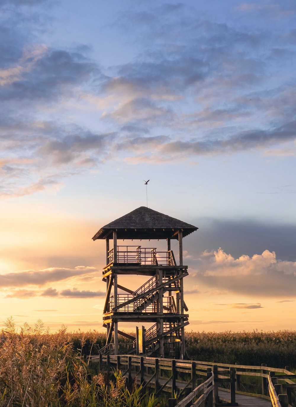 a tall tower sitting on top of a lush green field