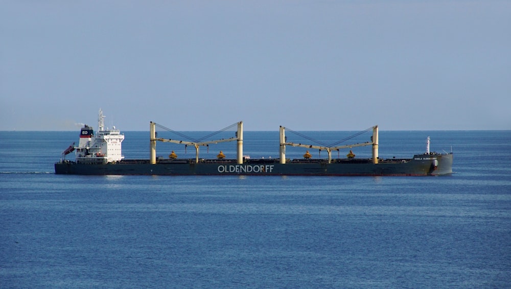 a large cargo ship in the middle of the ocean