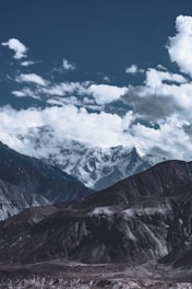 a view of a mountain range with clouds in the sky