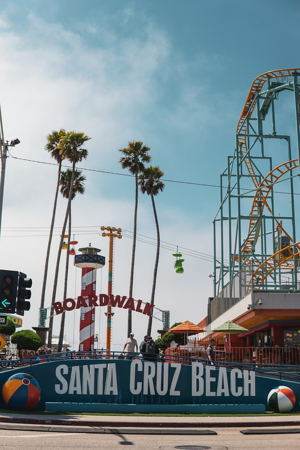 the santa cruz beach roller coaster is on display