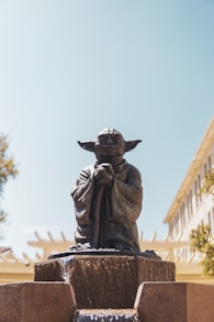 a statue of yoda in front of a building