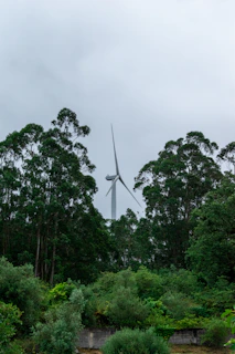 Wind farm in Tallinn with adjacent 4MWh energy storage system under a cloudy northern sky.