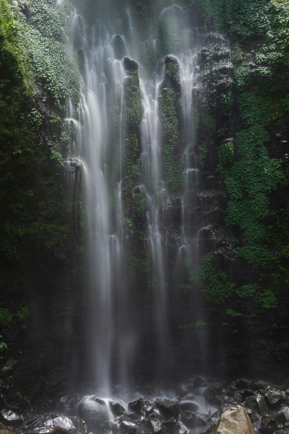 a large waterfall in the middle of a forest